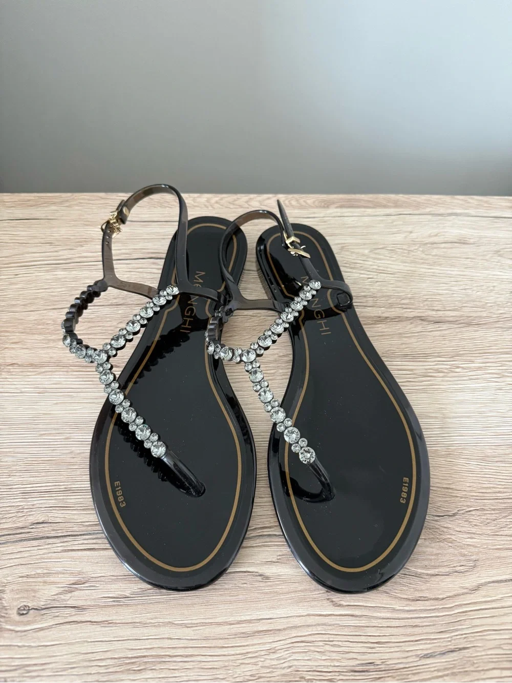 Women Black Jelly Sandals with Swarovski Crystal Size 40 MENGHI